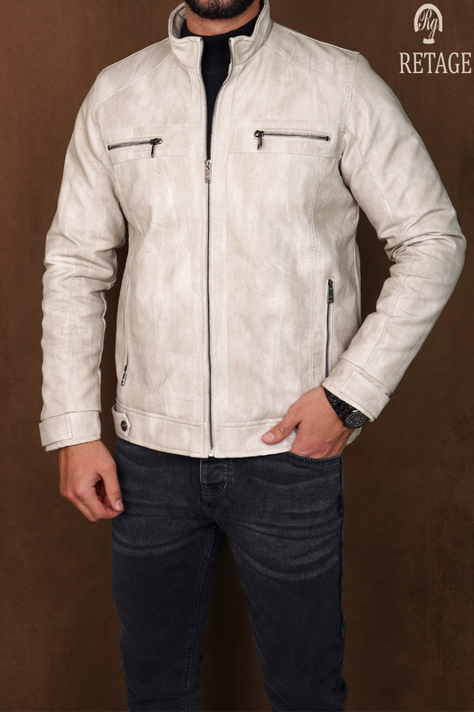 leather jacket-Beige