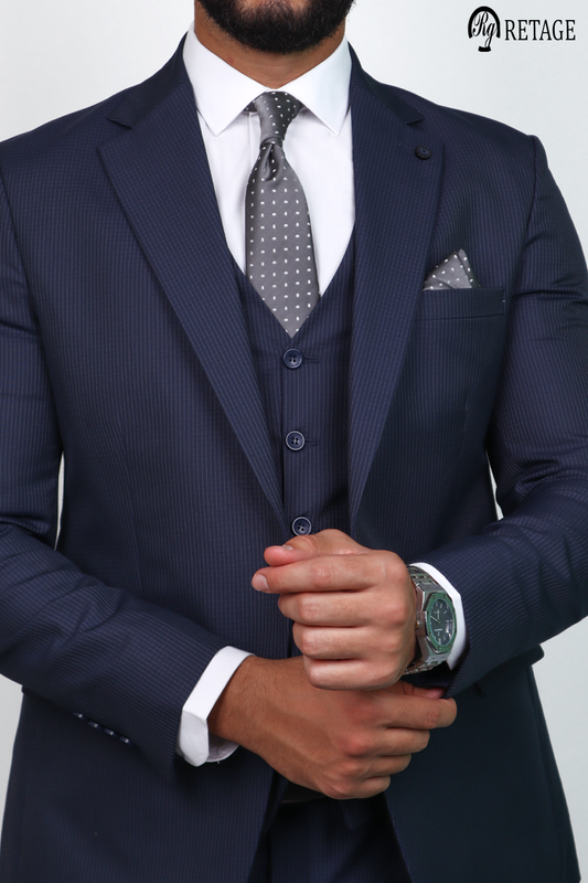 بدلة مقلمة كحلى 3 قطع