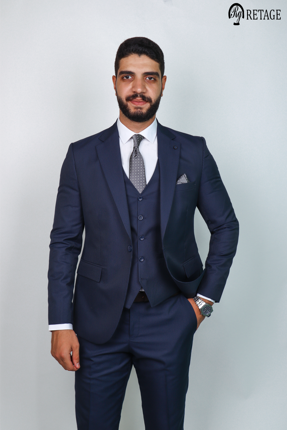 Retage 3 PICS Suit Navy Striped