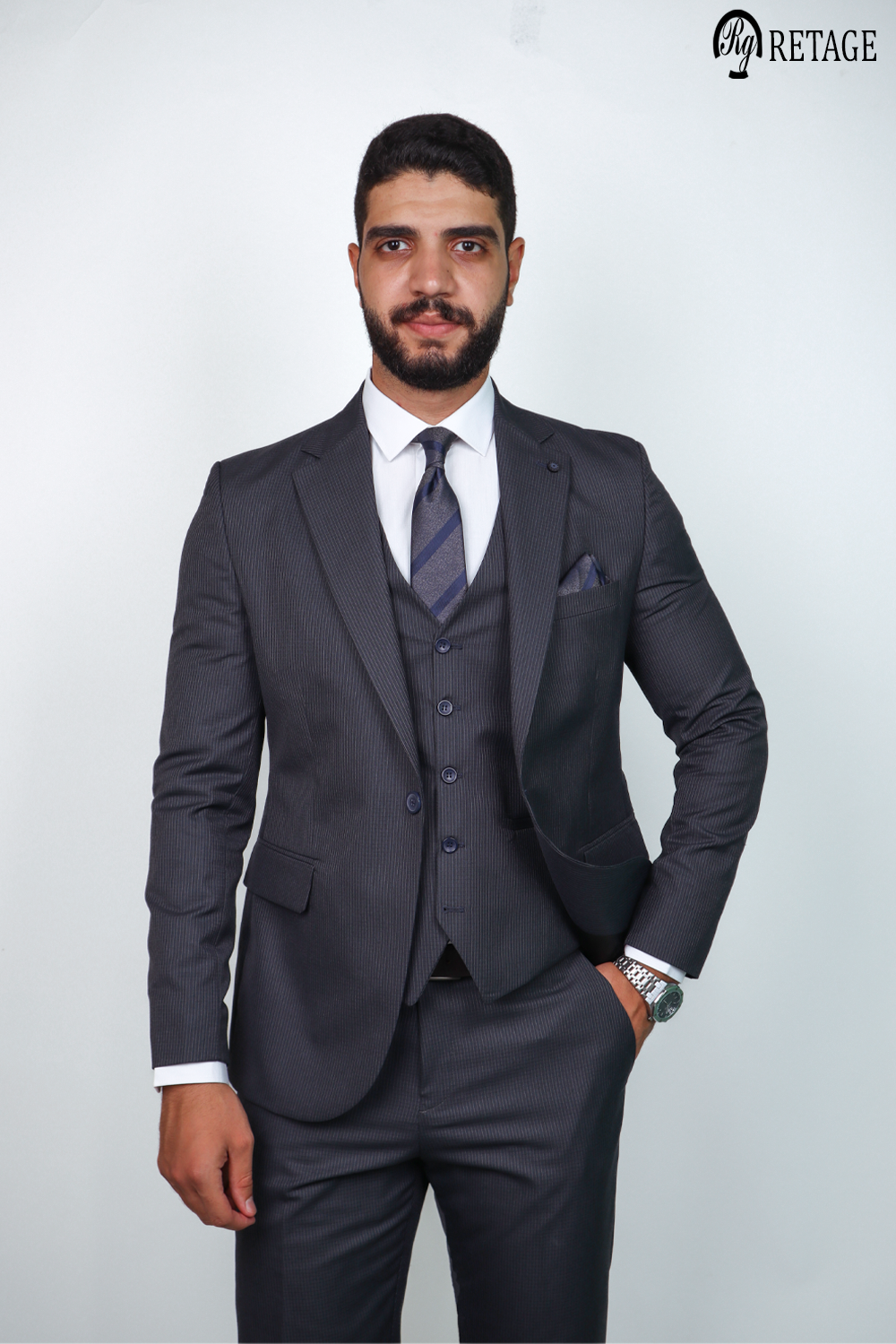 Retage 3 PICS Suit Dark-Gray Striped