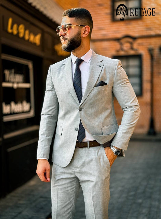 بدلة مقلمة رمادى فاتح