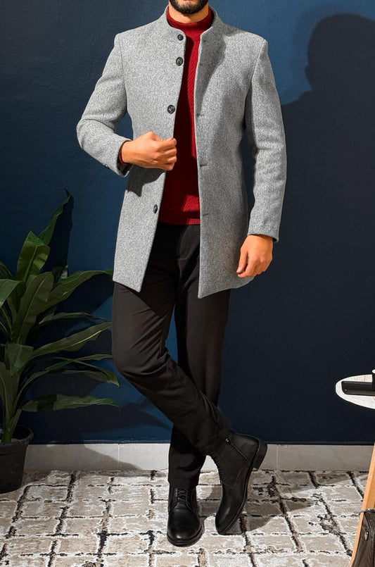 Short Half Neck Coat - Gray