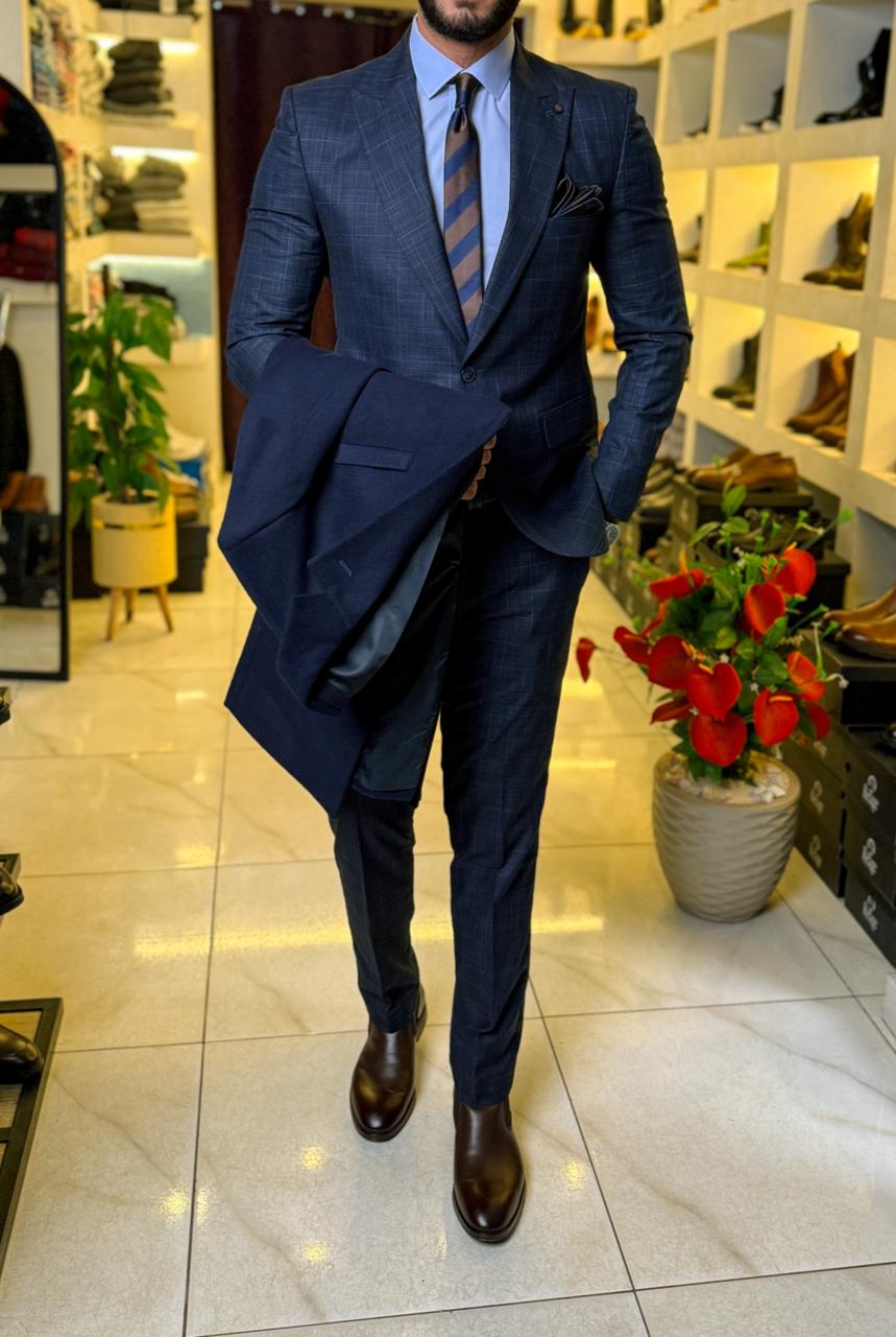 Silica Check Suit - Navy