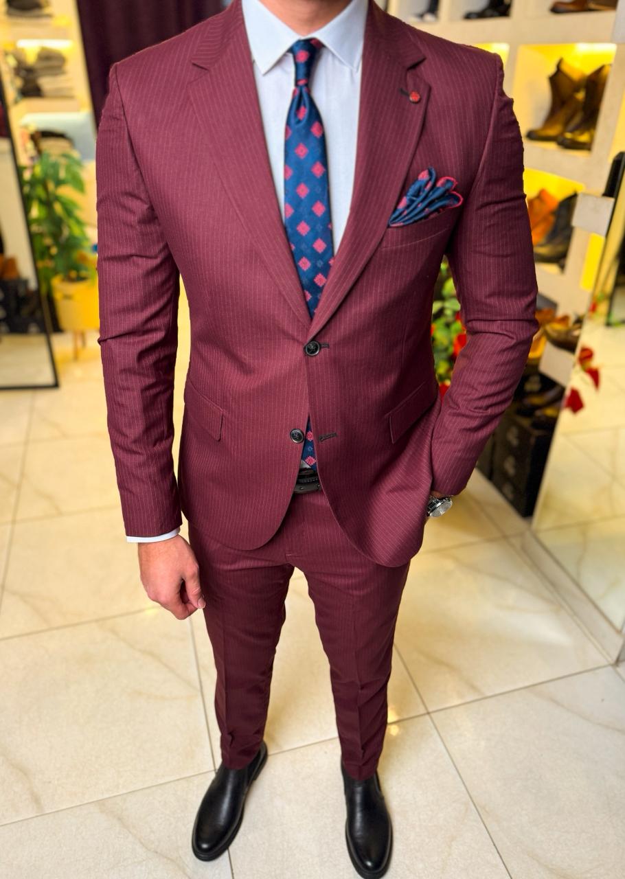 Pinstripe Suit - Burgandy