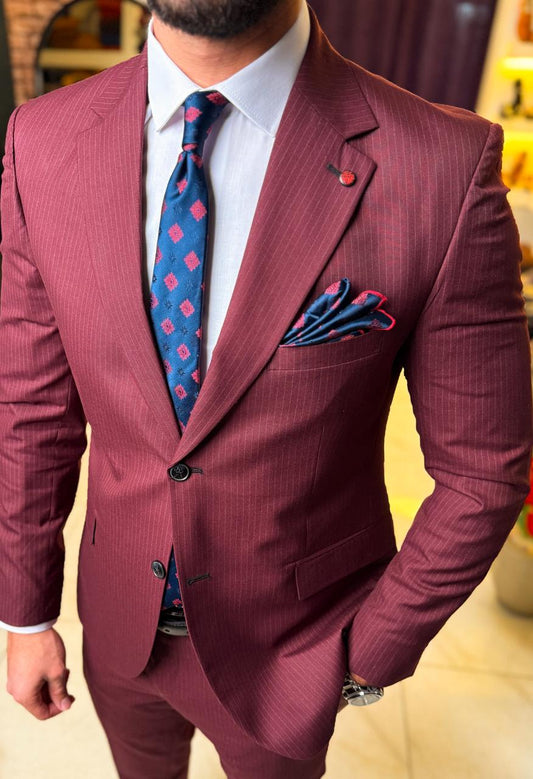 Pinstripe Suit - Burgandy