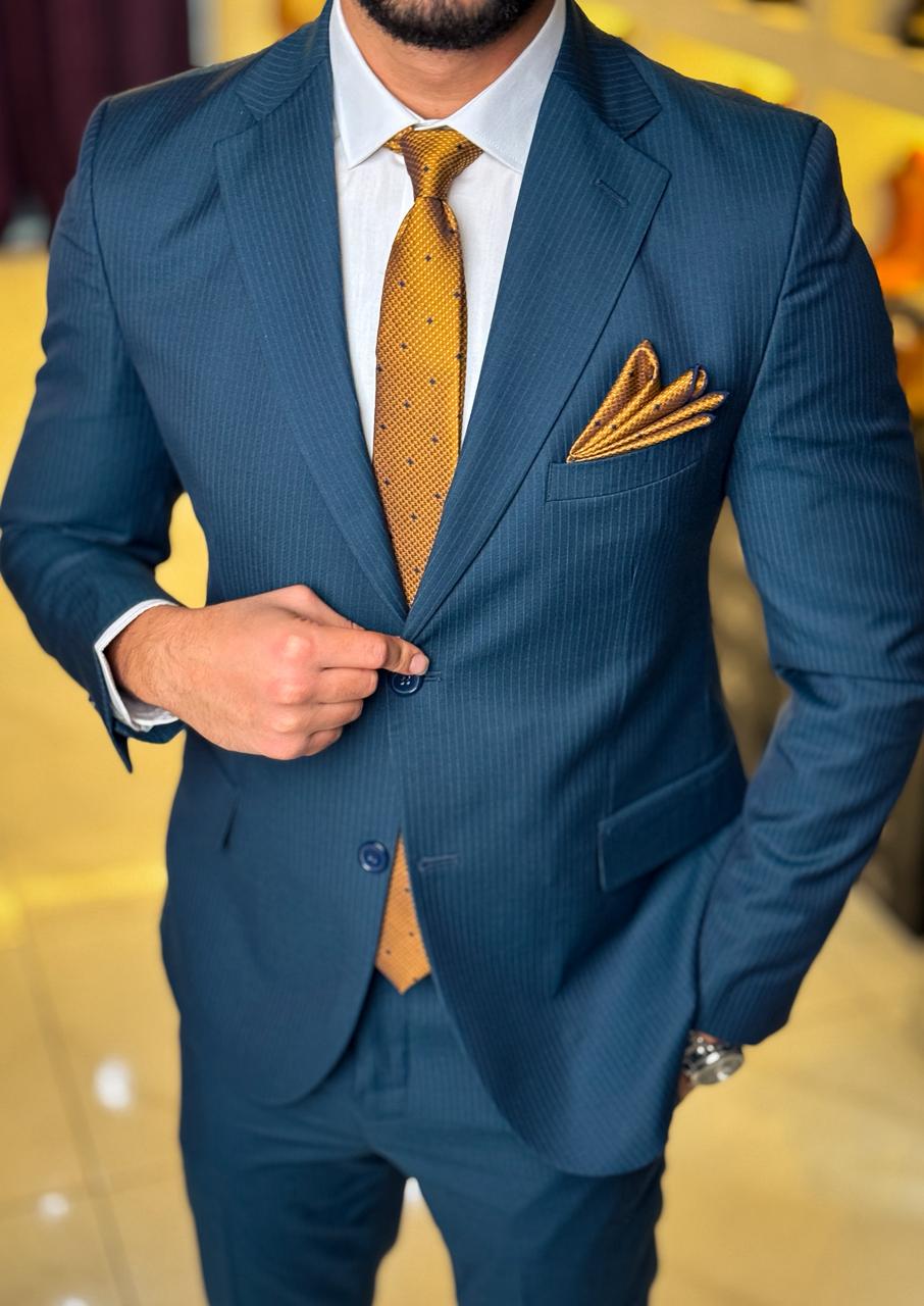 Pinstripe Suit - Petroleum