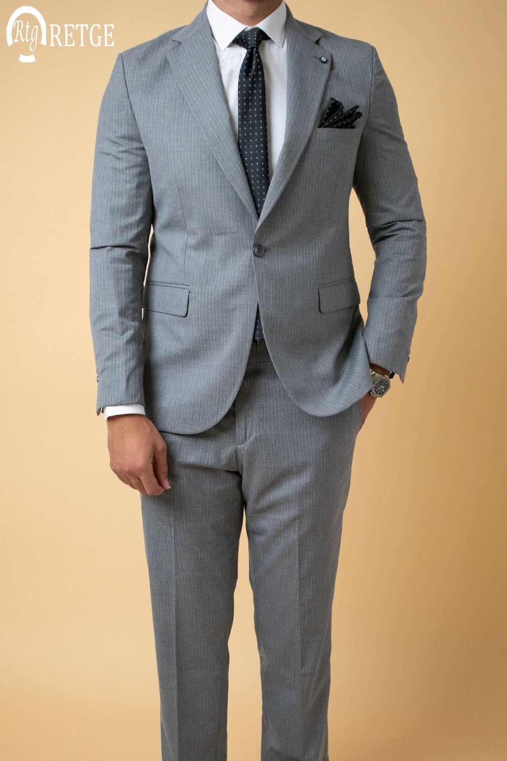 Striped Suit- Light Gray
