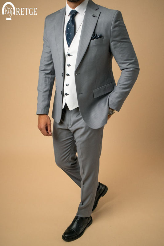 3-Piece Suit Light Gray Striped