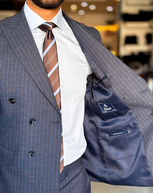 Double-Breasted Pinstripe Suit -petroleum