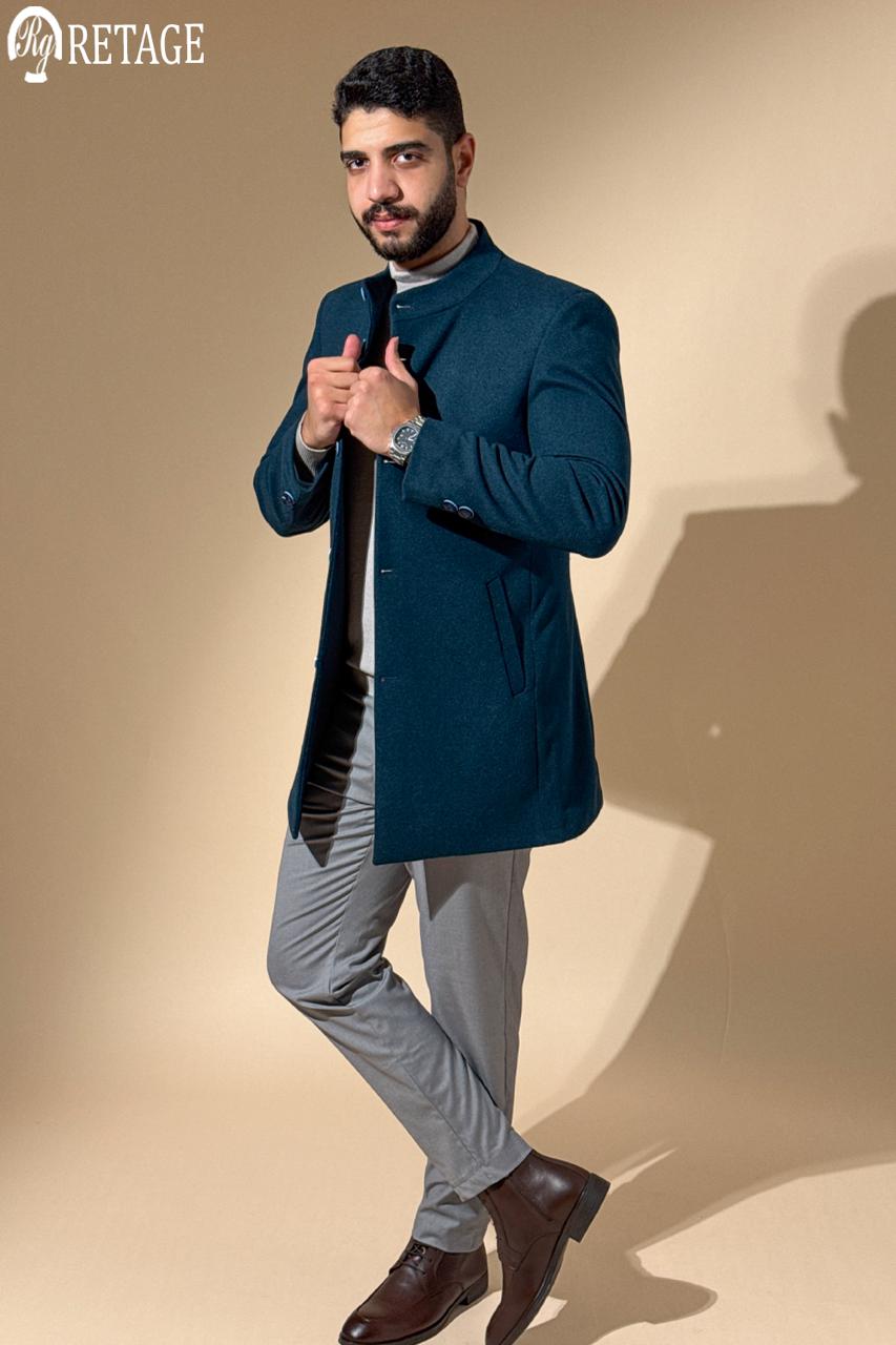 Short Half Neck Coat - Petroleum