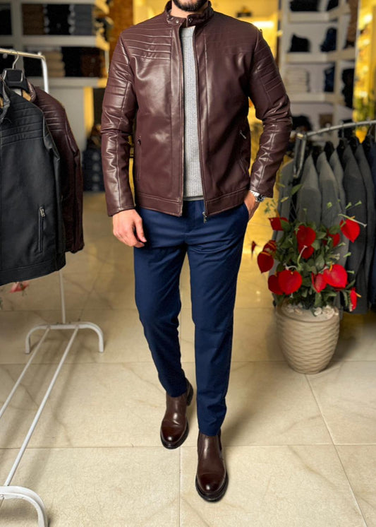 leather jacket-Brown