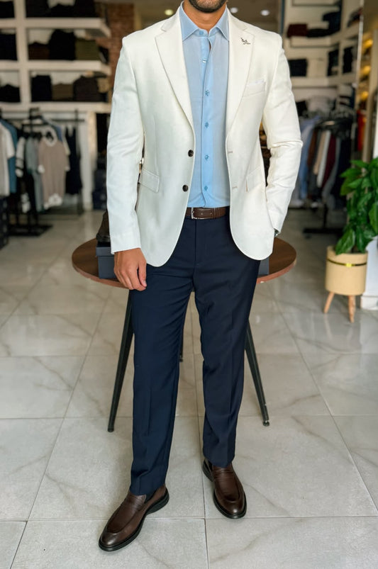 Lycra Blazer-Ribbed Beige