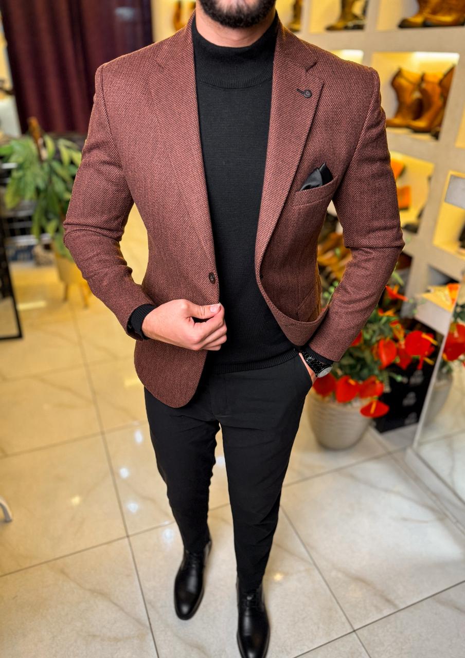 Brick red Tweed Wool Blazer