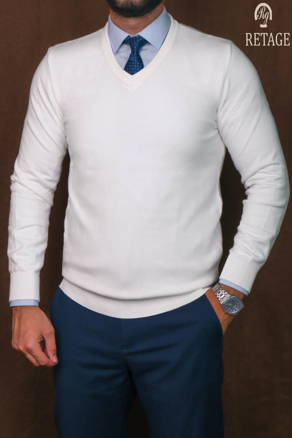 wool pullover V-White