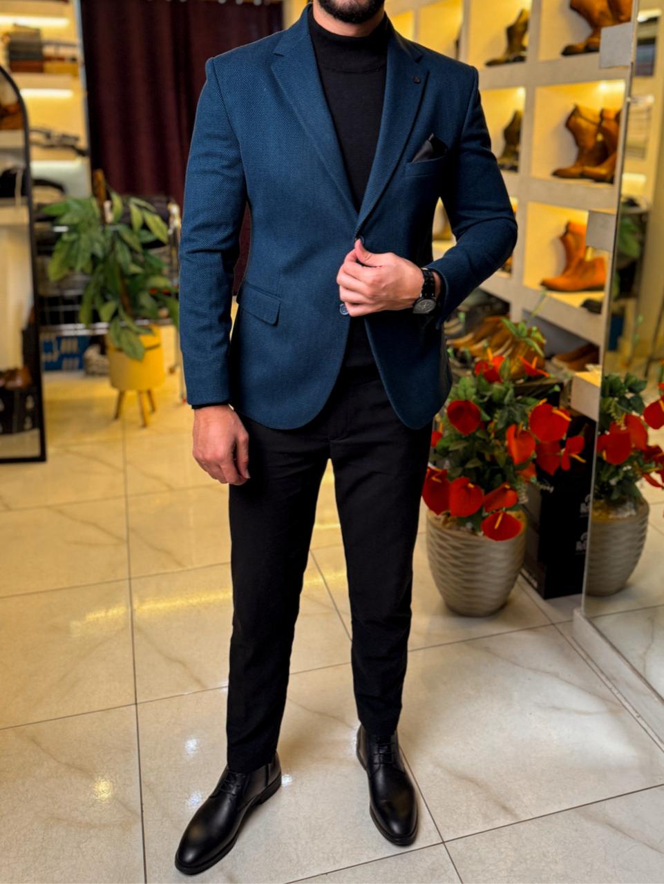 Petrol Tweed Wool Blazer