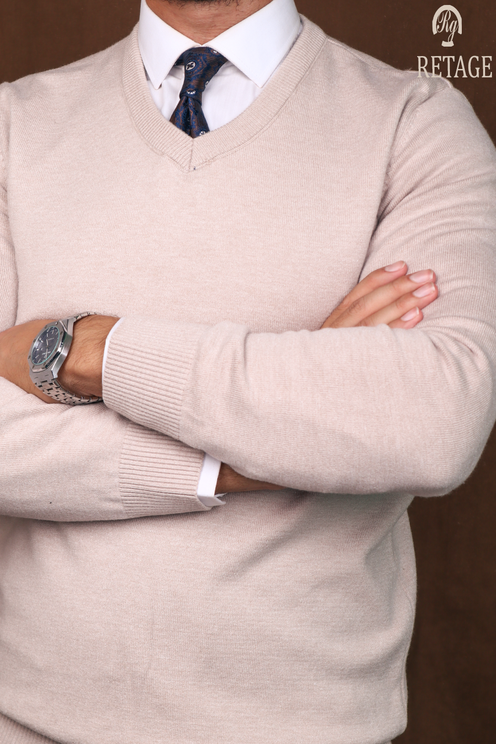 wool pullover V-Beige