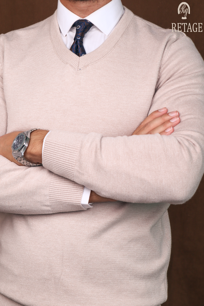 wool pullover V-Beige