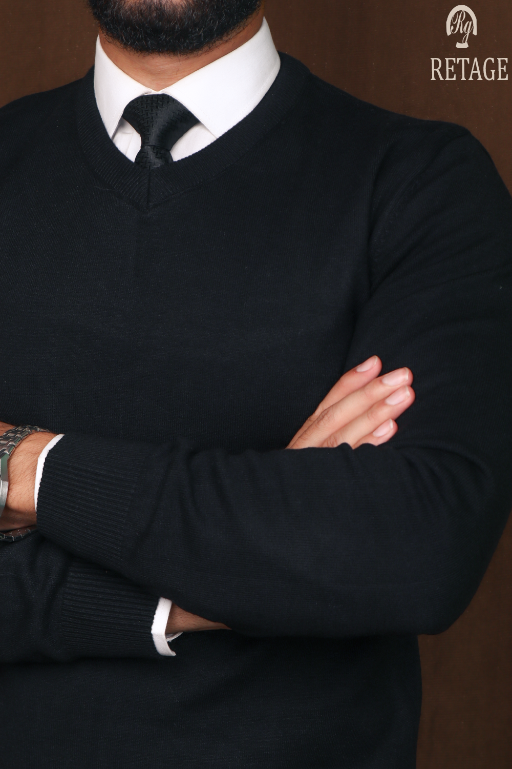 wool pullover V-Black