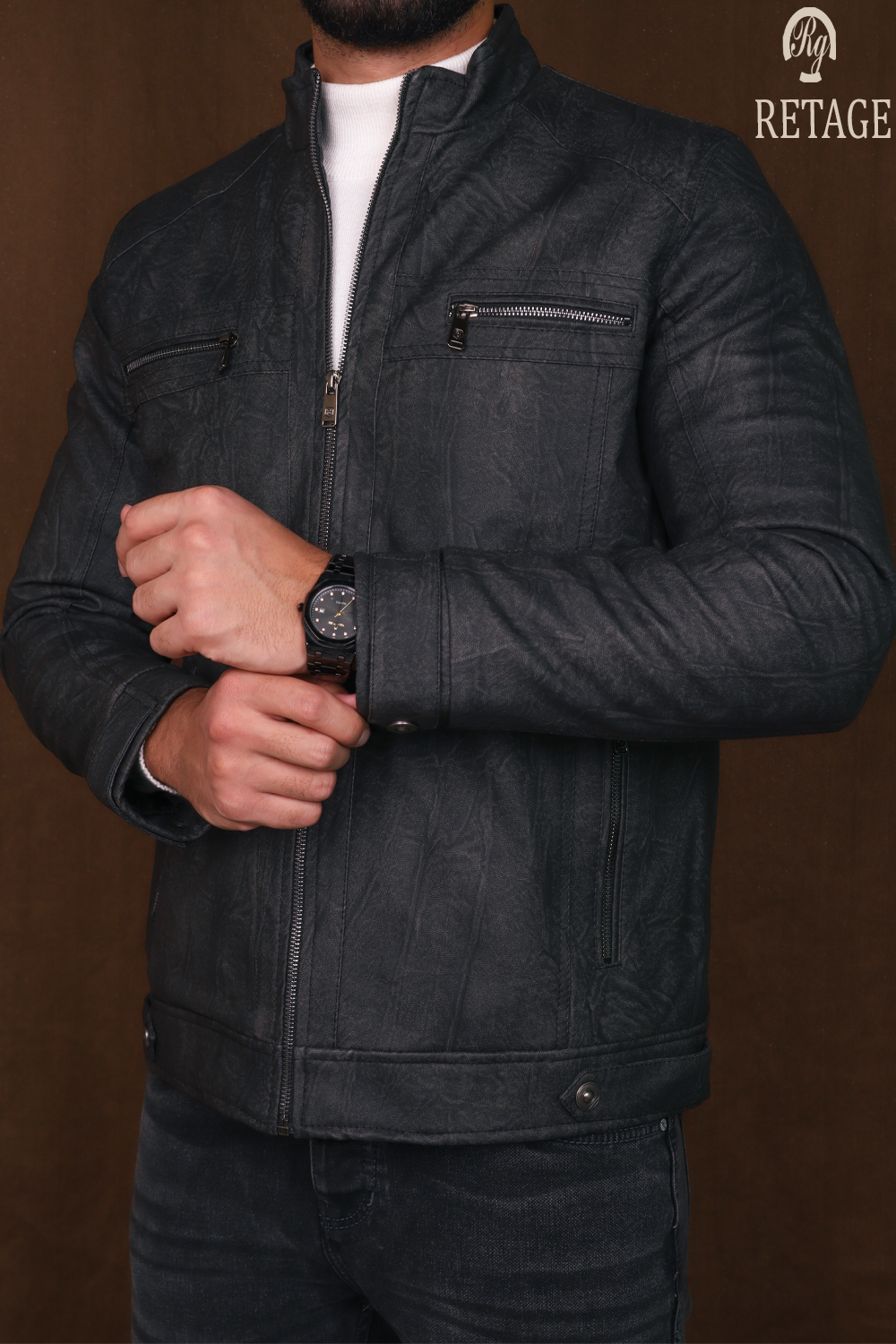 leather jacket-Dark Gray