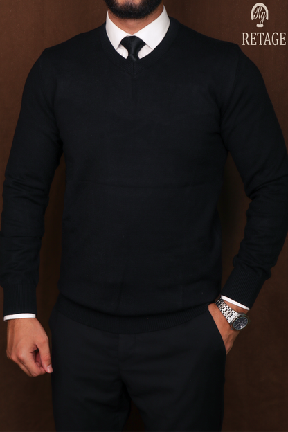 wool pullover V-Black
