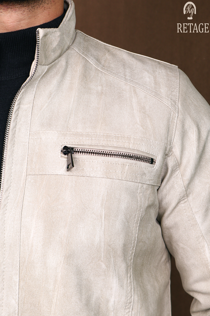leather jacket-Beige