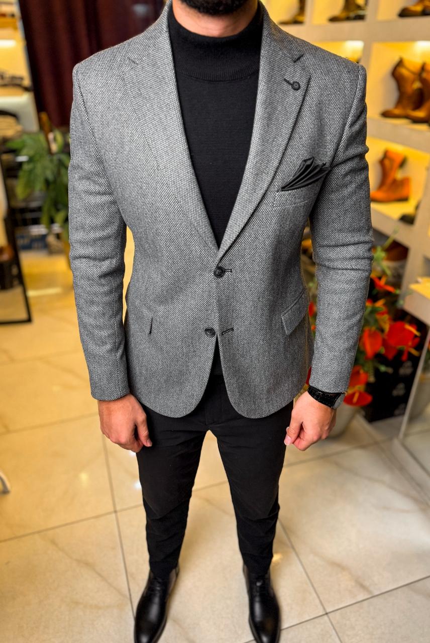 Gray Tweed Wool Blazer