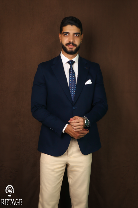 Gabardine Blazer-navy blue