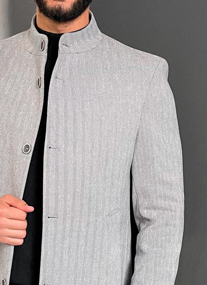 معطف تريد أبيض رمادي