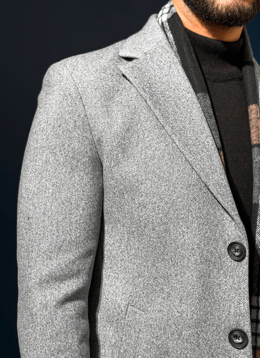 Wool Half Coat - White Gray