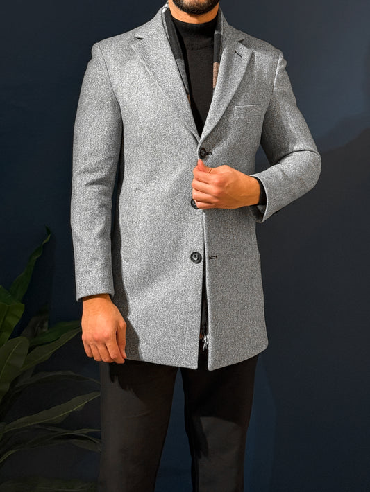 Wool Half Coat - White Gray