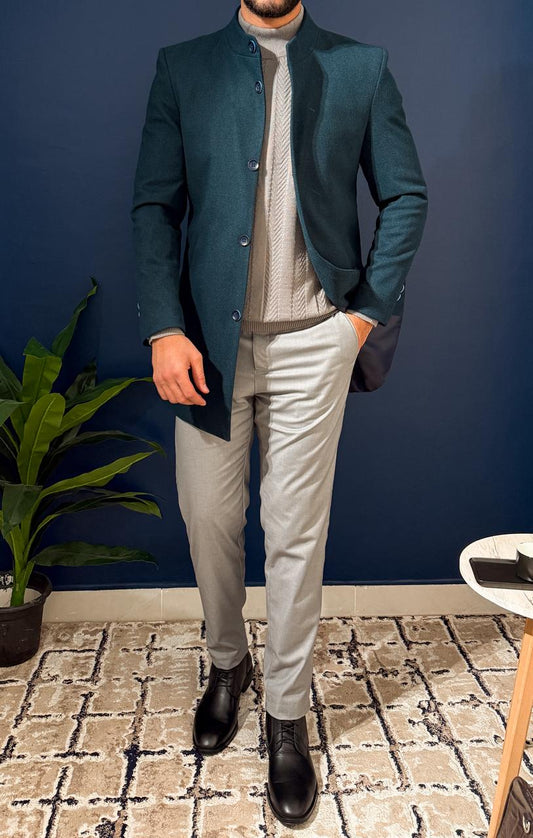 Short Half Neck Coat - Petroleum