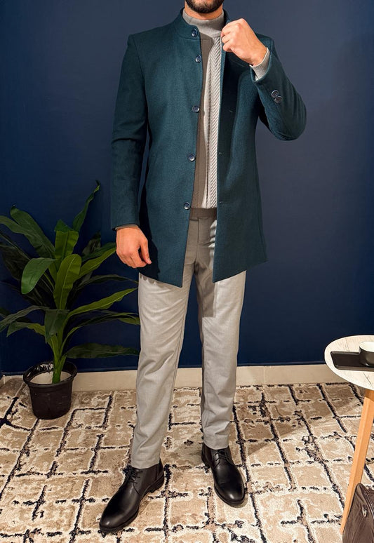 Short Half Neck Coat - Petroleum