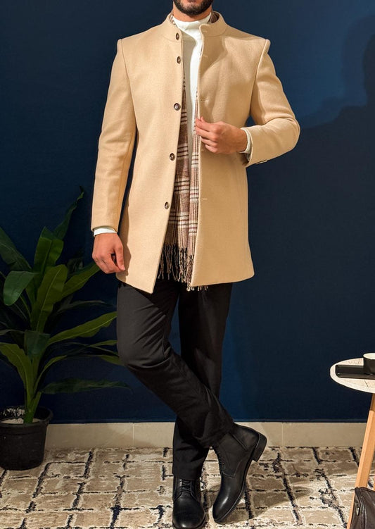 Short Half Neck Coat - Beige