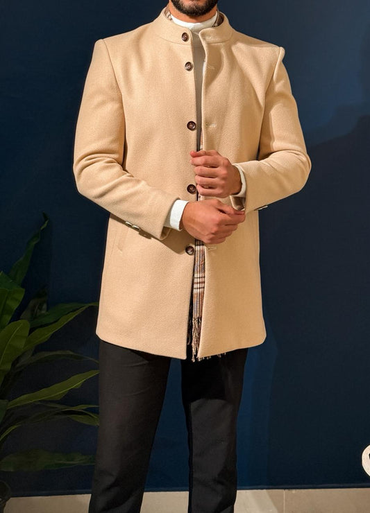 Short Half Neck Coat - Beige