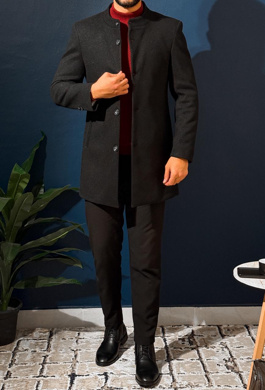 Short Half Neck Coat - Black