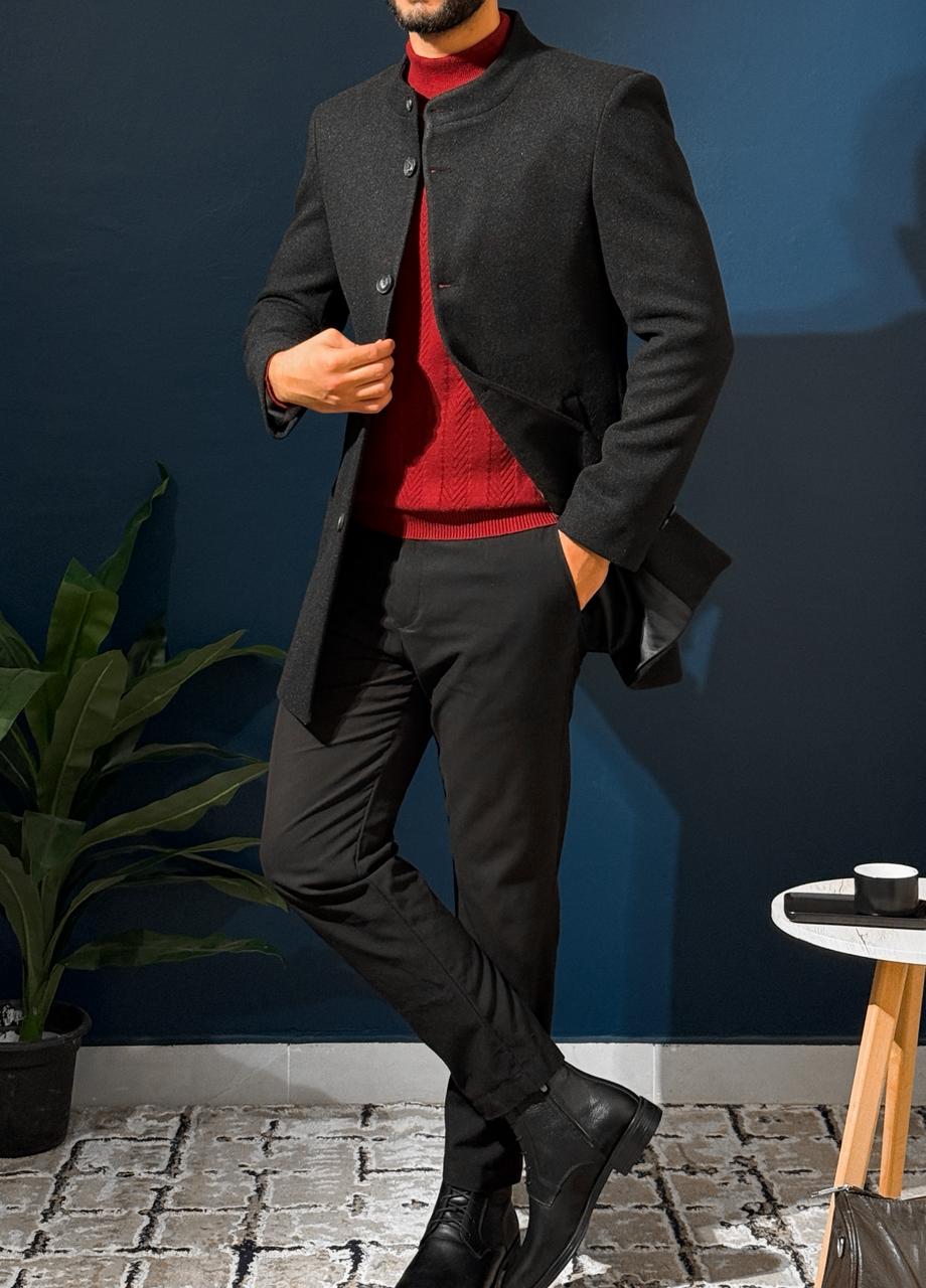 Short Half Neck Coat - Black