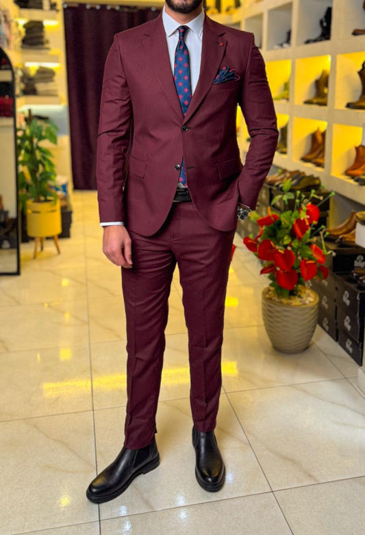 Pinstripe Suit - Burgandy