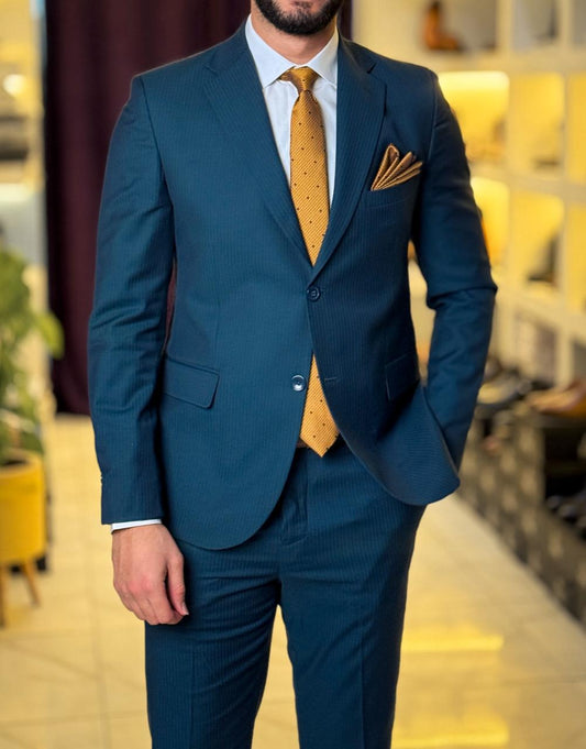 Pinstripe Suit - Petroleum