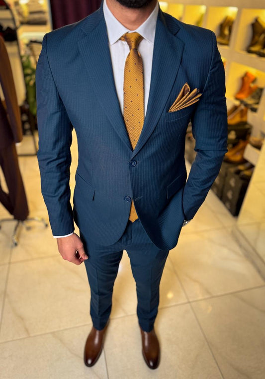 Pinstripe Suit - Petroleum