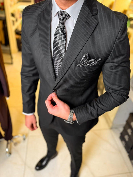 Pinstripe Suit - Black