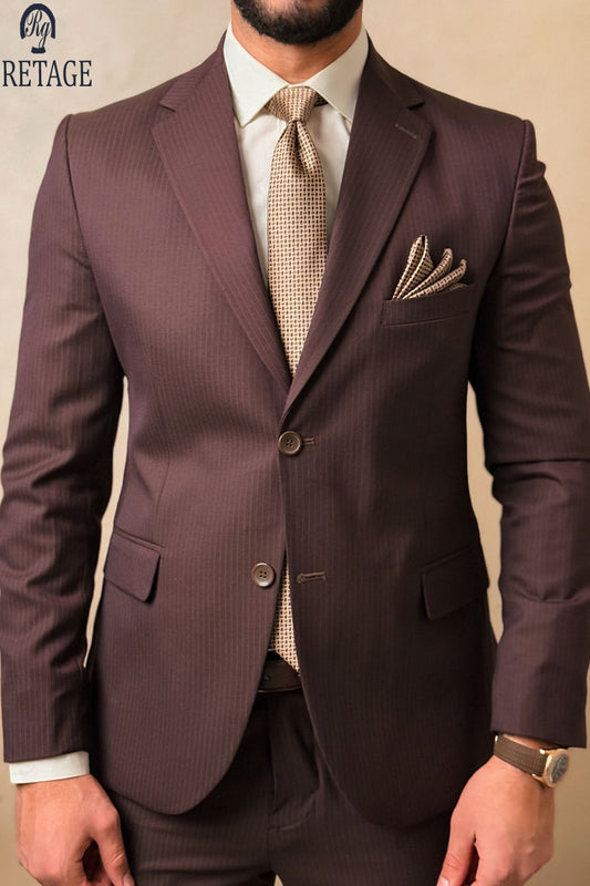 striped suit - Brown