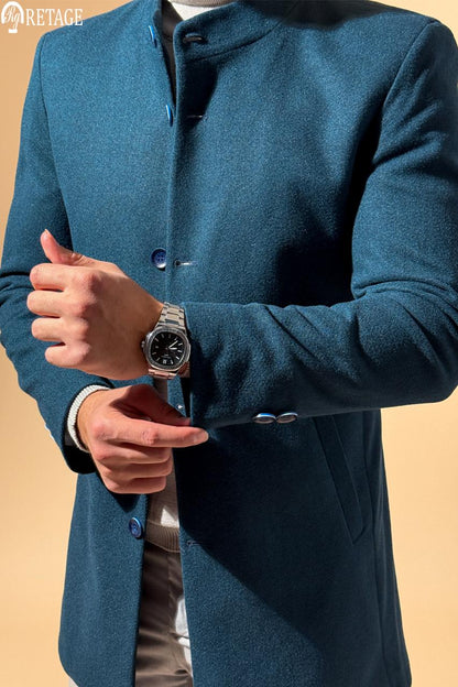 Short Half Neck Coat - Petroleum