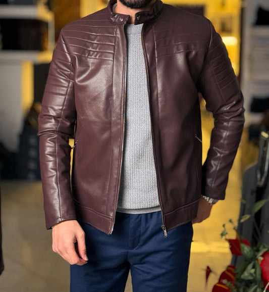 leather jacket-Brown