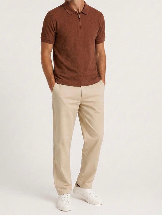 Half-Zip T- shirt Brown