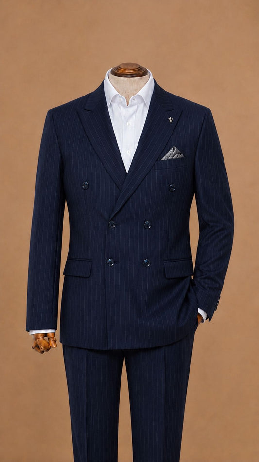 Double-Breasted Pinstripe Suit - Navy