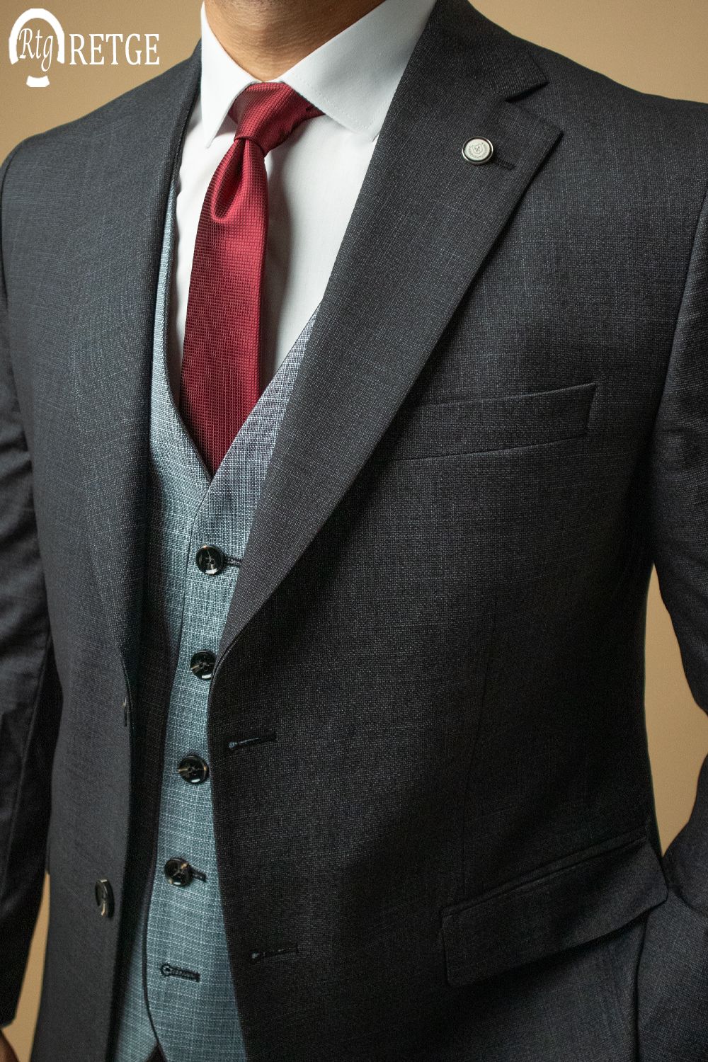 3-Piece Suit Dark Gray Checked