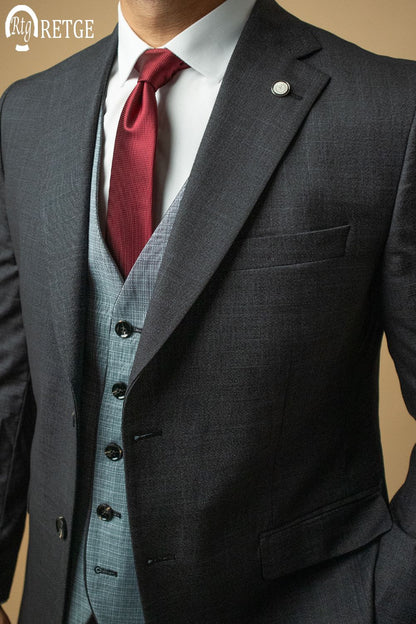 3-Piece Suit Dark Gray Checked