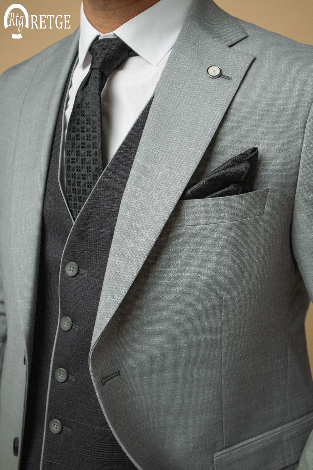 3-Piece Suit Light Gray Checked