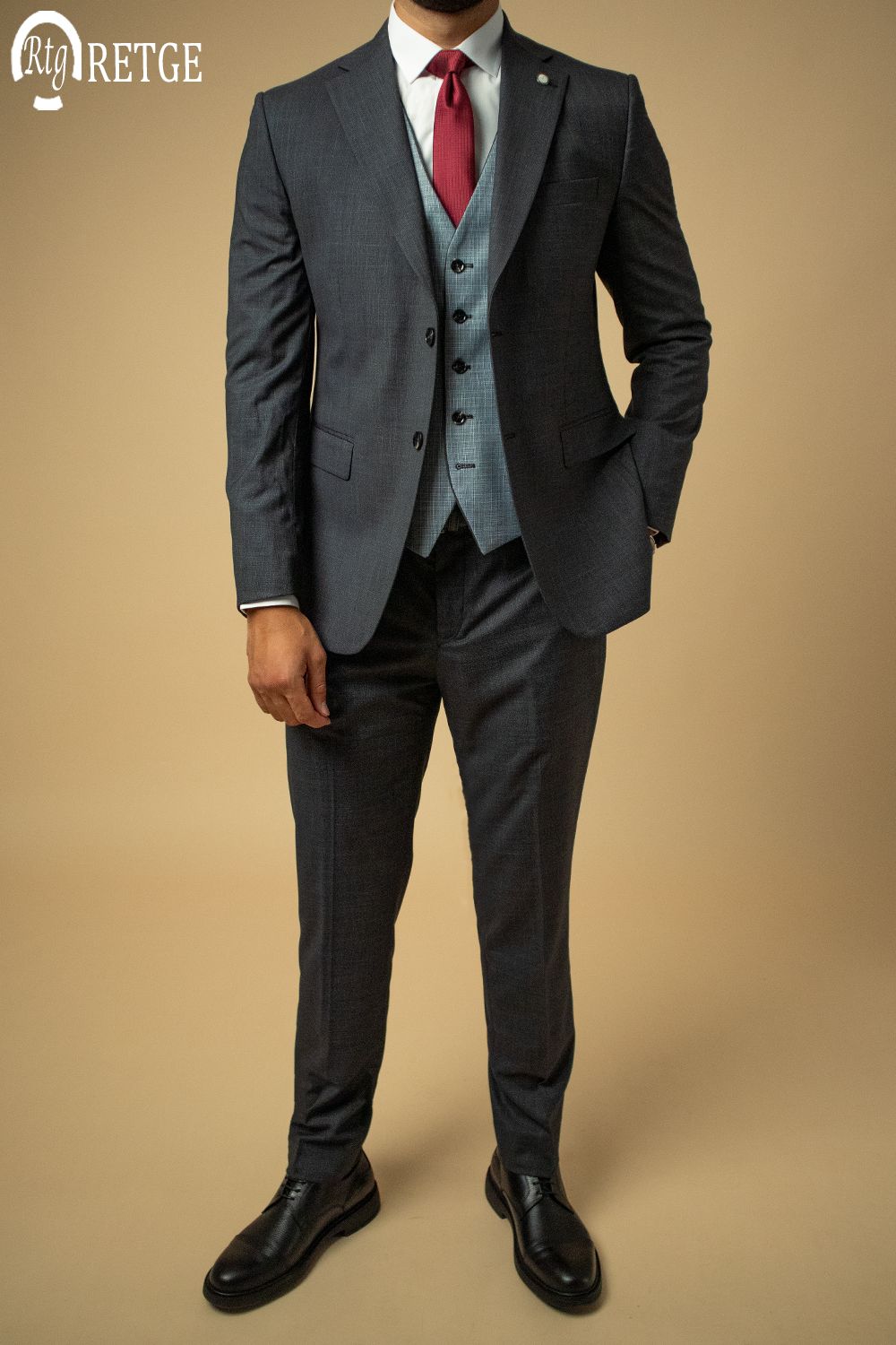 3-Piece Suit Dark Gray Checked