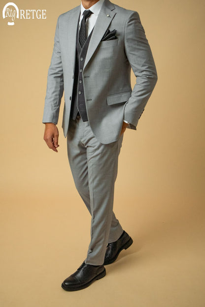 3-Piece Suit Light Gray Checked